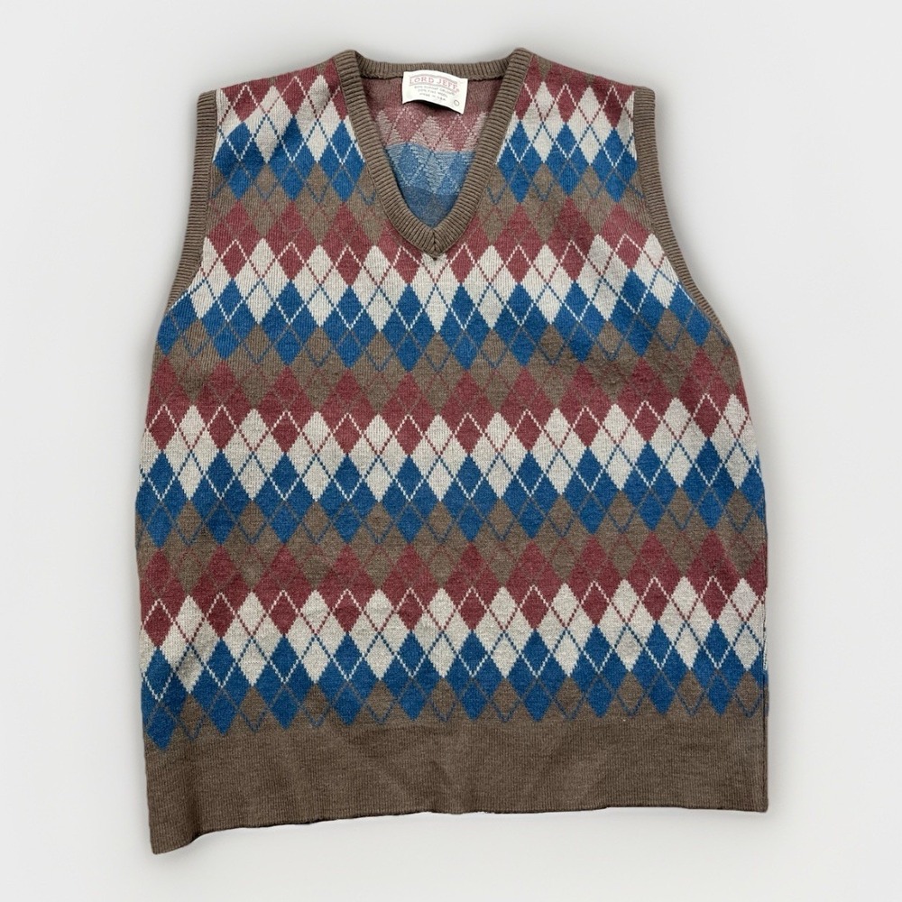 Vintage Lord Jeff Sweater Vest Size Large Argyle Dupont Orlon & Wool USA Made‎